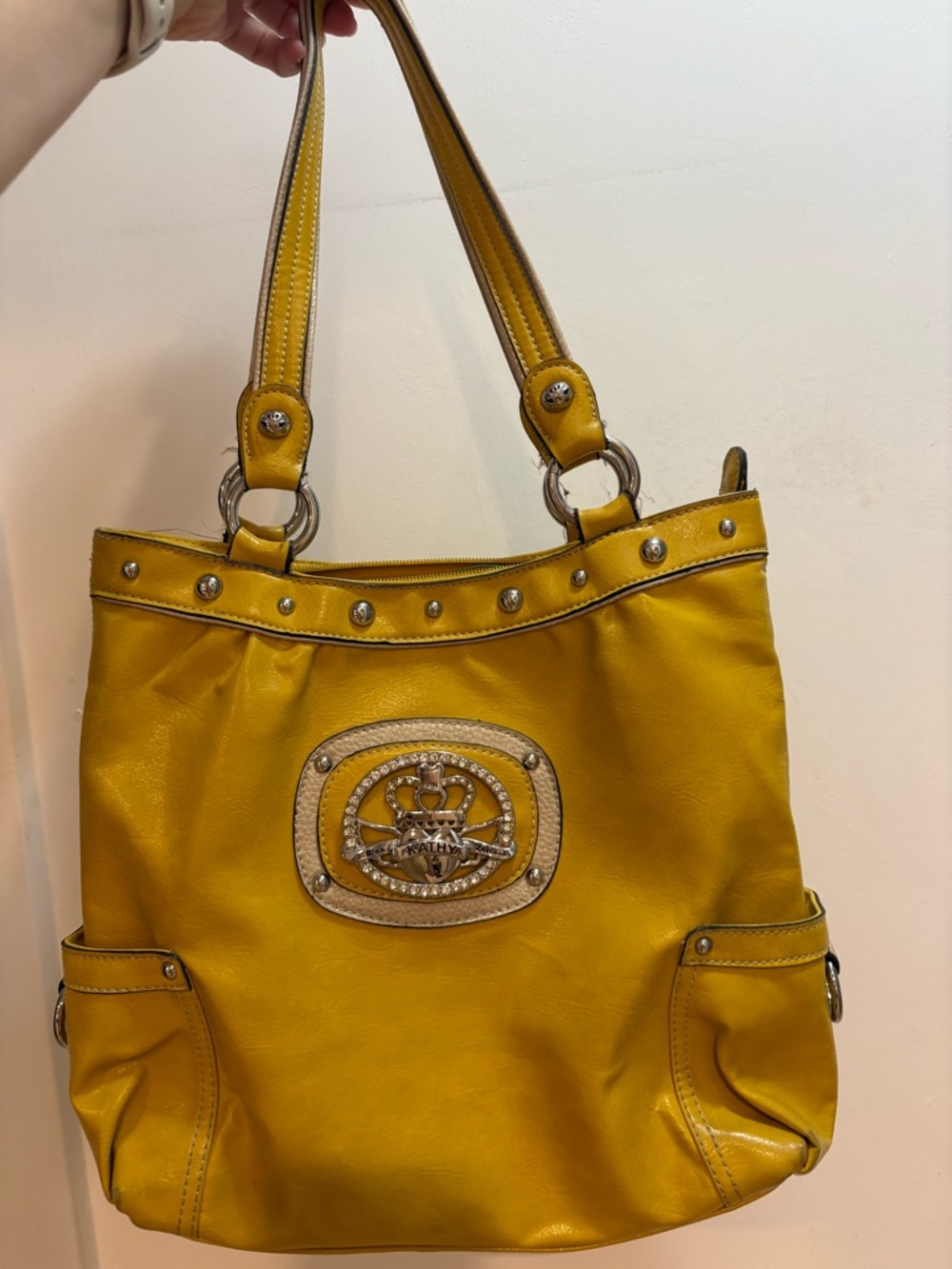 Kathy Van Zeeland Yellow Crown-Emblem Tote Bag